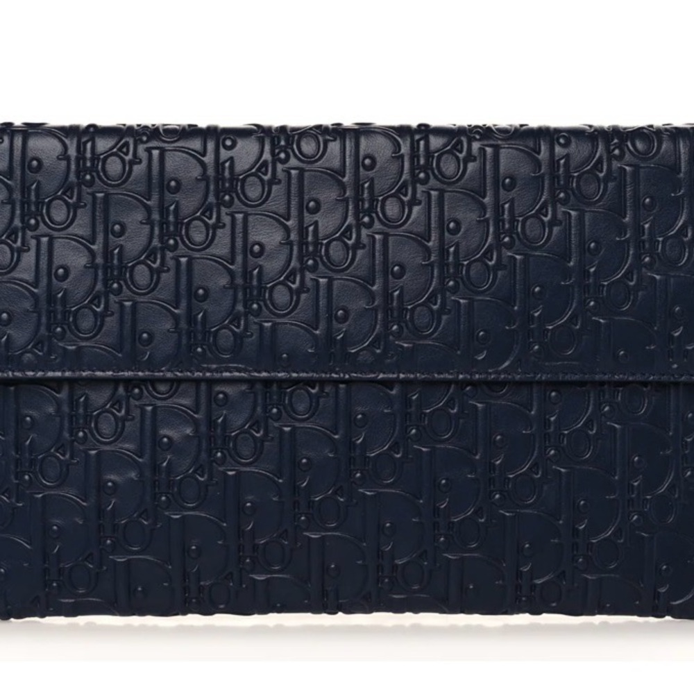 Dior Navy Embossed Leather Envelope Clutch